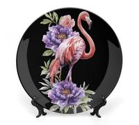 Watercolor Flamingo Peony Flowers Personalized Bone China Decorative Plate Ceramic Decorative Plates with Display Stand for Home Office Decor