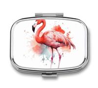 Watercolor Flamingo Pill Box, Portable Travel Pill Organizer Retro Durable 2 Compartments for Vitamins, Medication, Fish Oil and Supplements