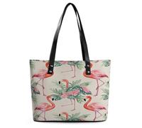 Watercolor Flamingo Tote Bag Large Soft Leather Purse with Zipper Lightweight Ladies Shoulder Handbag