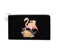 Watercolor Flamingos Bouquet Flowers Portable Canvas Coin Purse Fashion Pencil Case Travel Makeup Bag