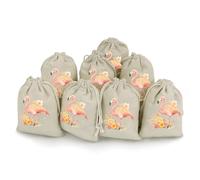 Watercolor Flamingos Bouquet Flowers Reusable Drawstring Bags 8 Pcs Jewellery Favour Pouch Christmas Halloween Candy