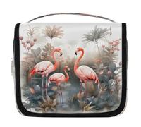 Watercolor Flamingos Flower Hanging Toiletry Bag Travel Wash Bag Cosmetic Makeup Accessories Organizer Waterproof Shower Bag Beauty Pouch for Women Girls Kids Gift