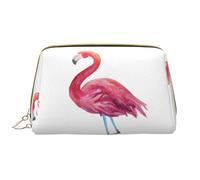 Watercolor Flamingos Zipper Closure Leather Portable Waterproof Cosmetic Bag for Home Travel to Organize Toiletries Sundries