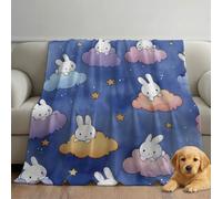Watercolor Fleece Blanket, Soft Microfiber Throw with Multicolor Cartoon Simple Rabbit Print, Lightweight Warm Bed Blanket Provides Comfort and Warmth for Bedroom 32in × 59in (80cm × 150cm)