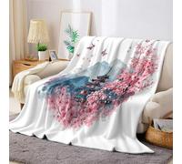 Watercolor Fleece Throw Blanket 150 x 200 cm Japanese style cherry blossoms and pagoda Ultra Soft Flannel Warm Lightweight Sofa Bed Couch Kids Teen Decorative Bedspread