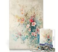 Watercolor Floral Arrangement Jigsaw Puzzles 1000 Piece for Teenagers Focus Training Happy Idle Time Tight Join Lovely Gift (38x52cm)