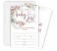 Watercolor Floral Baby Shower Invitations, Sweet Girl is On The Way Baby Shower Fill-In Invitation Cards With Envelopes - Gender Reveal Party Decorations & Supplies-B03