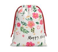 Watercolor Floral Background Printed Christmas Drawstring Gift Bag, A Convenient Choice For Packaging Small Gifts
