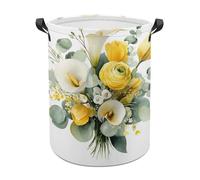 Watercolor Floral Bouquet Yellow Tulips Laundry Baskets Laundry Hamper Waterproof Foldable Storage Bin Dirty Clothes Laundry Basket for Living Room Bathroom