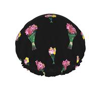 Watercolor Floral Collage Seamless Waterproof Shower Cap,Elastic Bathing Hair Cap Environmental Protection Hair Bath Caps, Double WaterproofBathing Shower Hat