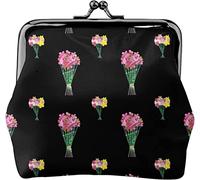 Watercolor Floral Collage Seamless Women's Leather Coin Purse, Small Change Pouch with Kiss-Lock Clasp Closure Buckle Wallet for Girl Gift