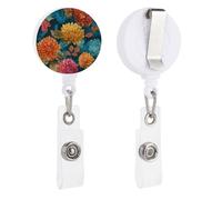 Watercolor Floral Colorful Flowers with Leaves Retractable Badge Holder Reel Clip ID Card Holder for Doctor Nurse Student Office Worker