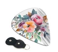 Watercolor Floral Corner Bouquet Guitar Picks 6 Pcs, 0.71mm Thickness Celluloid Plectrum with Leather Picks Holder, Personalized Guitar Pick for Bass Electric Acoustic Guitars Lovers Gift