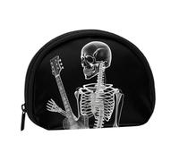 Watercolor Floral Corner Bouquet Mini Coin Purse Pouch Change Holder, Shell Shape Zip Around Wallet,Credit Card Holder for Women, Abstract Skull Skeleton Playing Guitar, One Size, Classic