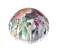 Watercolor Floral Corner Bouquet Shower Cap for Women Reusable Waterproof Shower Bonnet Washable Elastic Band Bath Hair Hat Double Layered Bath Cap Extra Large for Long Hair