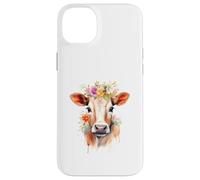 Watercolor Floral Cow Head Art Farm Animal Lover Design Case for iPhone 14 Plus