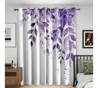 Watercolor Floral Curtains Blackout, 46x90 Inch 2 Panels - Eucalyptus Leaves Botanical Pattern Black Out Curtains, Home Decor, 90 Drop Eyelet Window Drapes for Bedroom, Living Room A&BT94