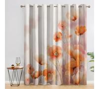 Watercolor Floral Curtains Blackout, 46x90 Inch 2 Panels - Nature Orange Flower Pattern Black Out Curtains, Home Decor, 90 Drop Eyelet Window Drapes for Bedroom, Living Room QO&150