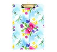 Watercolor Floral Dragonfly Clipboard Acrylic Writing Board Standard A4 Letter Size Clipboards, 12.5 x 9 Inches Gold Clip, Gold12x9in