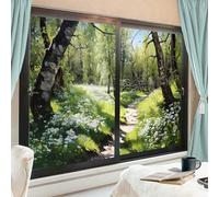 Watercolor Floral Forest Privacy Window Film - No Glue Static Cling Stained Glass 90x160 cm, 2 Pcs - Nature-Inspired Home & Office Decor, Stylish Light Filtering Solution