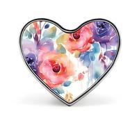Watercolor Floral Heart Shape Lapel Pin Personalized Pinback Button Badges Retro Punk Button Pin Kawaii Heart Badges for Men Women Clothes Bags Hats & Gift