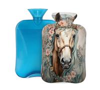 Watercolor Floral Horse Crown Hot Water Bottle with Cover, 2L PVC Hot Water Bag for Pain Relief, Hand Foot Warmer, Hot & Cold Therapy with Removable Cover, Gift for Women Kids Family