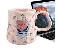 Watercolor Floral Milk Mug - 330ml Dreamy Flower Dinnerware Cup, Decorative Painted Glass for Kitchen Table, Artistic Floral Drinking Mug for Women Men | for Home House & Desk Living Room