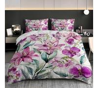 Watercolor Floral Pattern 3D Printed Bedding Set King 91x87 inch Duvet Cover Microfiber Duvet Cover Set Purple with Pillowcase Quilt Covers Comfortable and Soft Bedding Set 3 Pieces