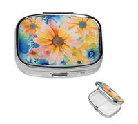 Watercolor Floral Pattern On Tie Dye Pill Case Portable Square Pill Box 2 Compartment Pill Organizer Cute Travel Pill Container Vitamin Organizer for Purse Pocket Travel Gift