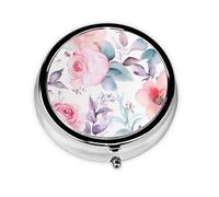 Watercolor Floral Pattern Pill Box Metal Round Small Pill Case Cute 3 Compartment Pill Organizer Portable Travel Pillbox Mini Pill Container Holder for Daily Medicine Supplement Vitamin
