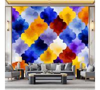 Watercolor Floral Photo Mural - 250 x 175 cm Non-Woven Premium Fleece Wall Mural - High Definition Art Print Teen Bedroom Game Room Decoration Environmental Friendly Moroccan Style Photo Wallpaper