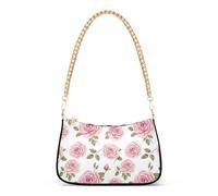Watercolor Floral Pink Flowers White Moon Purse Hobo Bags Women Clutch Handbag Classic Ladies Shoulder Bag Prints Zipper Closure