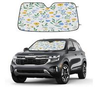 Watercolor Floral Plants Pattern Car Windshield Sun Shade Foldable Reflective Sunshade UV Protection Heat Block Front Window Shade for Car Truck SUV Keeps Interior Cool with Suction Cups