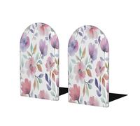 Watercolor Floral Poppy Pattern Wood Bookends for Shelves, Heavy Duty Wood Book Holder with Non-Slip Base, Decorative Book Organizer for Office Home Library Study Room Bedroom