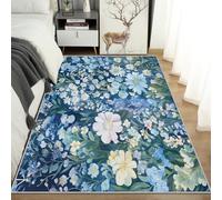 Watercolor Floral Rugs Living Room Blue Flower Area Rugs for Bedroom 120 x 170, Printed Anti Slip Washable Short Pile Carpet for Kitchen Home Decor C-N5