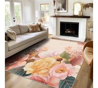 Watercolor Floral Rugs Living Room Pink Flower Area Rugs for Bedroom 140 x 200, Printed Anti Slip Washable Short Pile Carpet for Kitchen Home Decor C-N7
