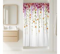 Watercolor Floral Shower Curtain, Violet Green Orange Flower Bathroom Decor, Spring Summer Modern Minimalistic White Fabric Shower Curtain with Hooks 36x72 Inch