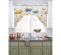 Watercolor Floral Swag Valances for Kitchen Window, Pastoral Wildflower Swag Curtains Drapes for Bedroom Bathroom Over Sink Colorful Plants Rod Pocket Window Treatment Decor Valances, 56x36 Inch