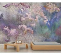 Watercolor Floral Wall Mural Abstract Floral Wallpaper Purple Botanical Mural Vintage Flower Wallpaper Not Peel and Stick Murals for Living Room Bedroom 150 x 100 cm