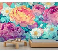 Watercolor Floral Wallpaper Colorful Rose Flower Office Wallpaper Daisies Wall Mural Kids for Bedroom Living Room Mural Decor 400 X 280 cm