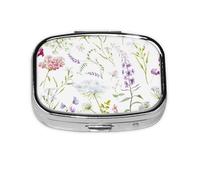 Watercolor Floral Wildflowers,Meta Pill Box 2 Compartment Medicine Case,Portable Organizer