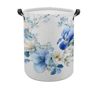 Watercolor Floral Wreath Soft Pastel Blue Flower Laundry Baskets Laundry Hamper Waterproof Foldable Storage Bin Dirty Clothes Laundry Basket for Living Room Bathroom