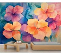 Watercolor Florals Mural Colorful Florals Wallpaper Romantic Flowers Wall Mural Giant 3D Wallpaper Commercial Scale Coffee Shop Lounge Gallery (Non-self-Adhesive)