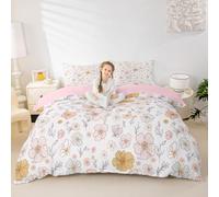 Watercolor Flower Bedding Sets Super King Size,Daisy Flowers Duvet Cover Set 3Pcs for Kids Girls Boys Adult Room Decor,Light Pink Blue Daisy Comforter Cover Bohemian Floral Quilt Cover,2 Pillowcases