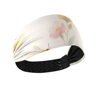 Watercolor Flower Bees Pink Cream Moisture Wicking wide headbands for women Stretchy sweaty bands for Cycling Workouts hiking Cycling