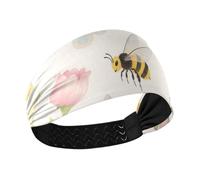 Watercolor Flower Bees Pink Green Non-Slip soft headbands Stretchy hairbands for women's hair for Running Gym make up Yoga