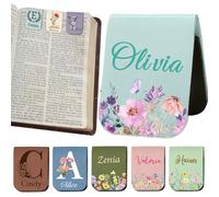 Watercolor Flower Bookmark Personalised Magnetic Leather Bookmarks Custom Name for Women Teacher Book Lovers Coworkers Bookworm Customised Birthday Office Graduation School Gifts