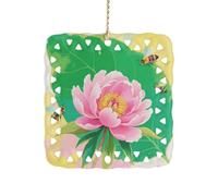Watercolor Flower Ceramic Christmas Ornament Xmas Tree Hanging Pendant Double Sided Pattern Festive Square Ornament Holiday Home Party Decoration Gifts