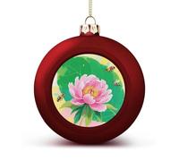 Watercolor Flower Christmas Ball Ornament - 2.4 Inch Shatterproof Plastic Xmas Tree Decorations, Red Christmas Tree Decor Hanging Ball for Holiday Wedding Party Decor