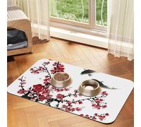 Watercolor Flower Fish Ink Patterned Pet Feeding Mat with Water-Absorbing PU Top & Rubber Base - Anti-Slip Dog Cat Food Mat for Cats, Dogs & Pets, 40x60cm
